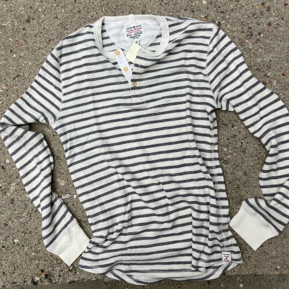 LUCKY BRAND Lived In Thermal Henley - Oatmeal/Grey Striped - Small